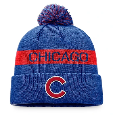 Men's Fanatics Royal/Red Chicago Cubs League Logo Cuffed Knit Hat with Pom