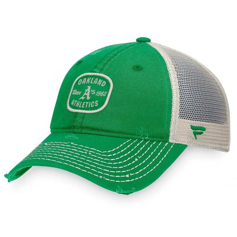 Men's Fanatics Green Athletics Distressed Patch Trucker Adjustable Hat