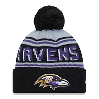 Men's New Era  Black Baltimore Ravens  Main Cuffed Knit Hat with Pom