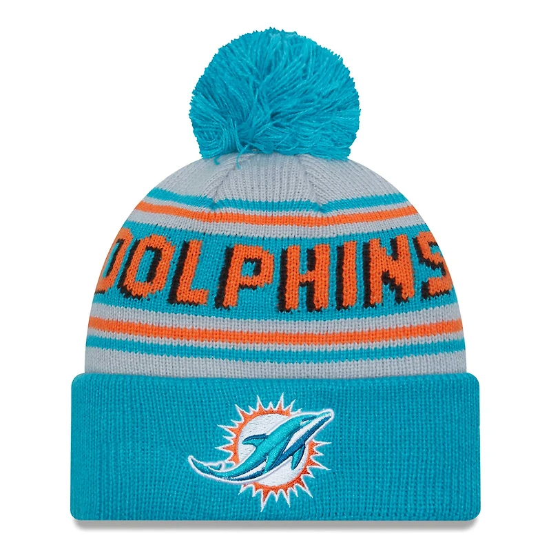 Men's New Era  Aqua Miami Dolphins  Main Cuffed Knit Hat with Pom