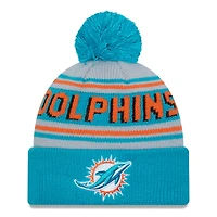 Men's New Era  Aqua Miami Dolphins  Main Cuffed Knit Hat with Pom