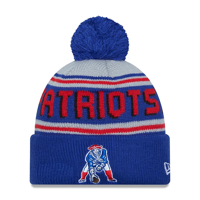 Men's New Era Royal New England Patriots Throwback Main Cuffed Knit Hat with Pom