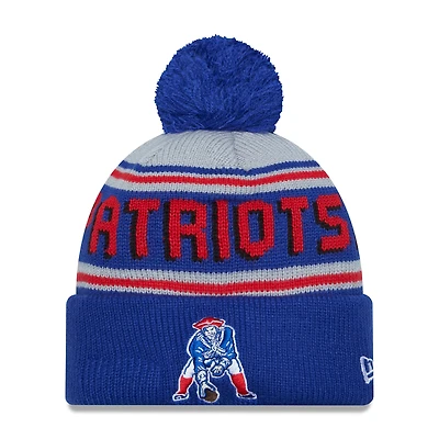 Men's New Era  Royal New England Patriots Throwback Main Cuffed Knit Hat with Pom
