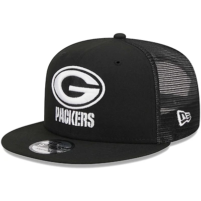 Men's New Era Black Green Bay Packers  Main Trucker 9FIFTY Snapback Hat