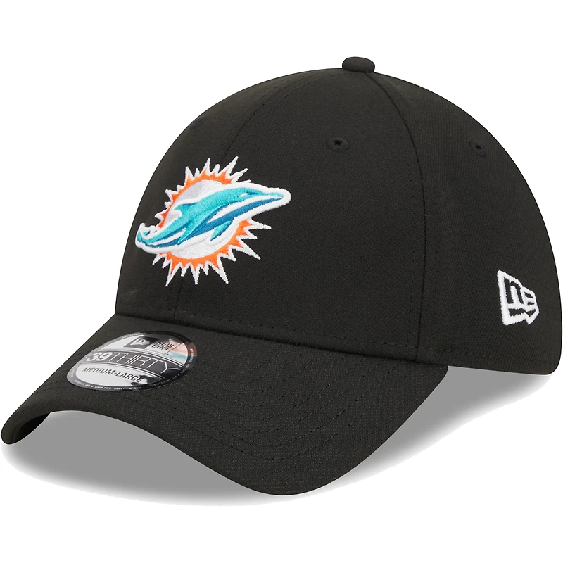 Men's New Era Black Miami Dolphins Main 39THIRTY Flex Hat