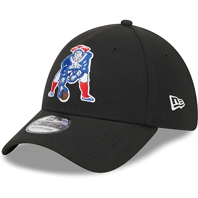 Men's New Era Black England Patriots Throwback Main 39THIRTY Flex Hat