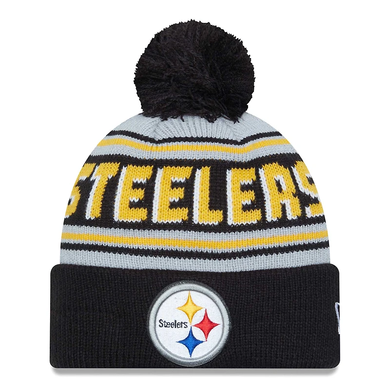 Men's New Era  Black Pittsburgh Steelers  Main Cuffed Knit Hat with Pom