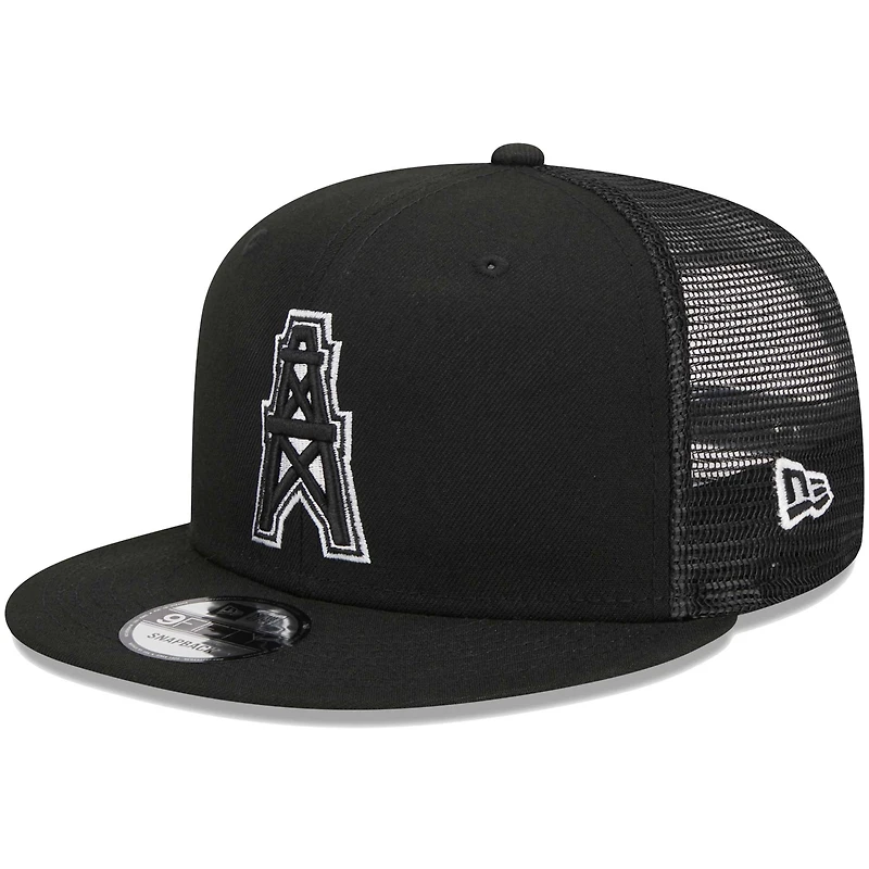 Men's New Era Black Houston Oilers Gridiron Classics Throwback Main Trucker 9FIFTY Snapback Hat