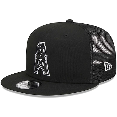 Men's New Era Black Houston Oilers Gridiron Classics Throwback Main Trucker 9FIFTY Snapback Hat