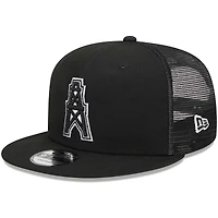 Men's New Era Black Houston Oilers Gridiron Classics Throwback Main Trucker 9FIFTY Snapback Hat