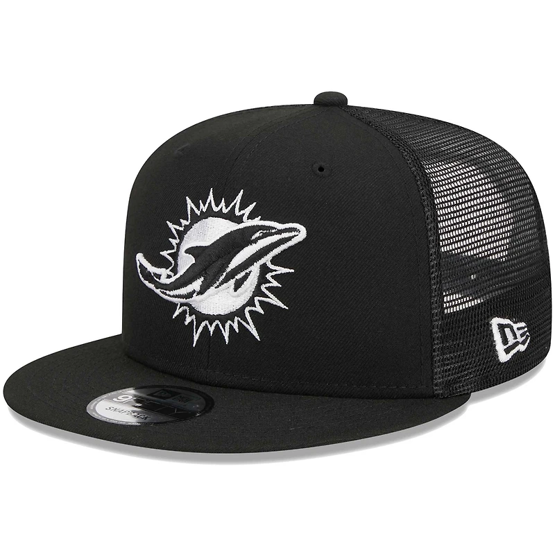 Men's New Era Black Miami Dolphins Main Trucker 9FIFTY Snapback Hat