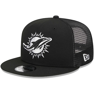 Men's New Era Black Miami Dolphins  Main Trucker 9FIFTY Snapback Hat