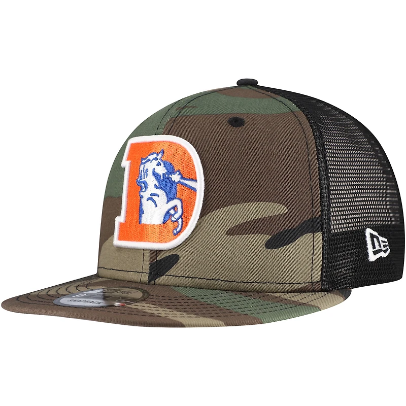 Men's New Era Camo Denver Broncos Throwback Main Trucker 9FIFTY Snapback Hat