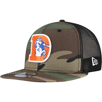 Men's New Era Camo Denver Broncos Throwback Main Trucker 9FIFTY Snapback Hat