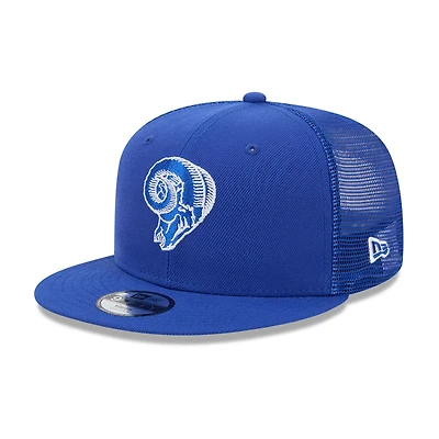Youth New Era Royal Los Angeles Rams Throwback Main Trucker 9FIFTY Snapback Hat