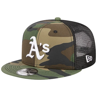 Men's New Era Camo Athletics Woodland Camo Trucker 9FIFTY Snapback Hat