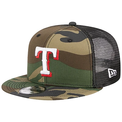 Men's New Era Camo Texas Rangers Woodland Camo Trucker 9FIFTY Snapback Hat