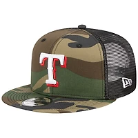 Men's New Era Camo Texas Rangers Woodland Camo Trucker 9FIFTY Snapback Hat