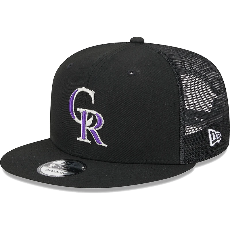 Men's New Era Black Colorado Rockies Team Color Trucker 9FIFTY Snapback Hat