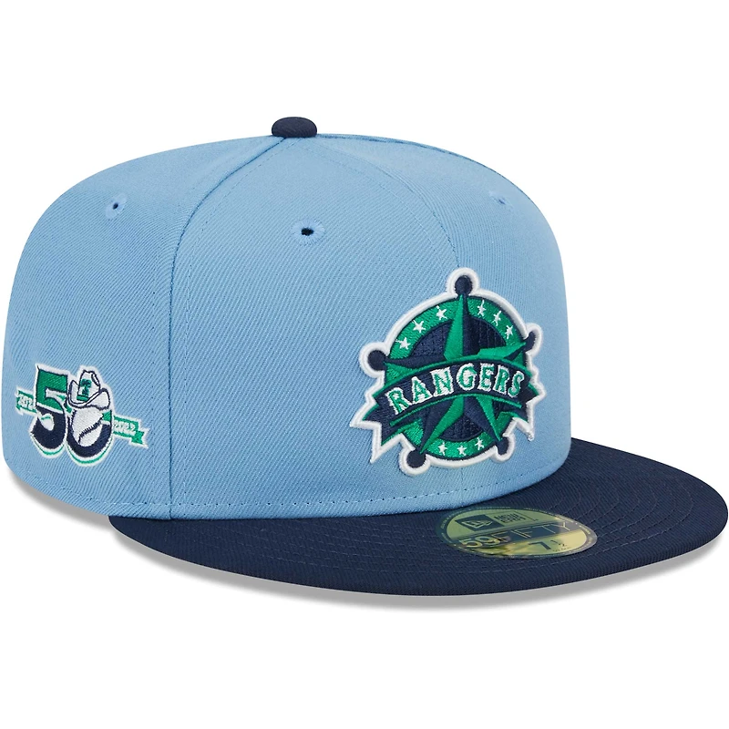 Men's New Era Light Blue/Navy Texas Rangers Green Undervisor 59FIFTY Fitted Hat
