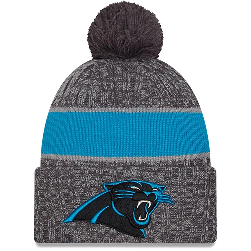 Men's New Era Gray Carolina Panthers 2023 Sideline Sport Cuffed Pom Knit Hat