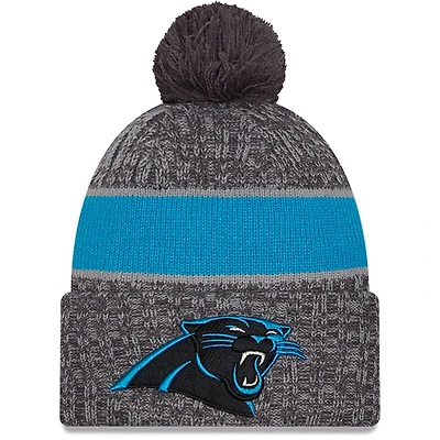 Men's New Era  Gray Carolina Panthers 2023 Sideline Sport Cuffed Pom Knit Hat