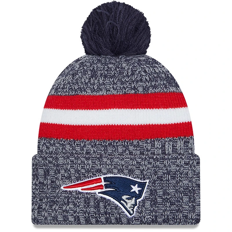 Men's New Era  Navy New England Patriots 2023 Sideline Cuffed Knit Hat With Pom