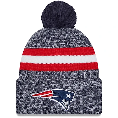 Men's New Era  Navy New England Patriots 2023 Sideline Cuffed Knit Hat With Pom