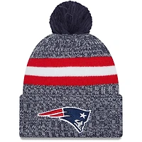 Men's New Era  Navy New England Patriots 2023 Sideline Cuffed Knit Hat With Pom