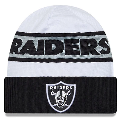 Men's New Era  White/Black Las Vegas Raiders 2023 Sideline Tech Cuffed Knit Hat