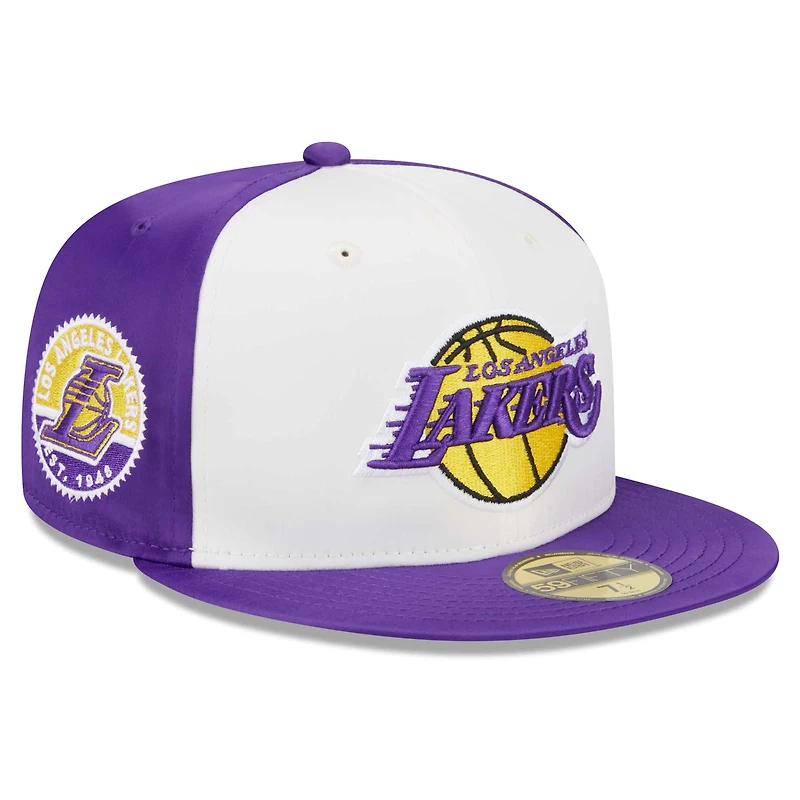 Men's New Era  White Los Angeles Lakers Throwback Satin 59FIFTY Fitted Hat