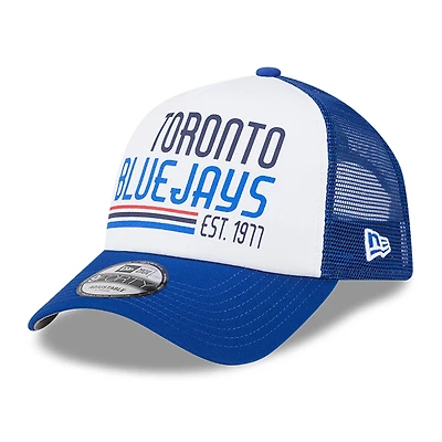 Men's New Era White/Royal Toronto Blue Jays Stacked A-Frame Trucker 9FORTY Adjustable Hat