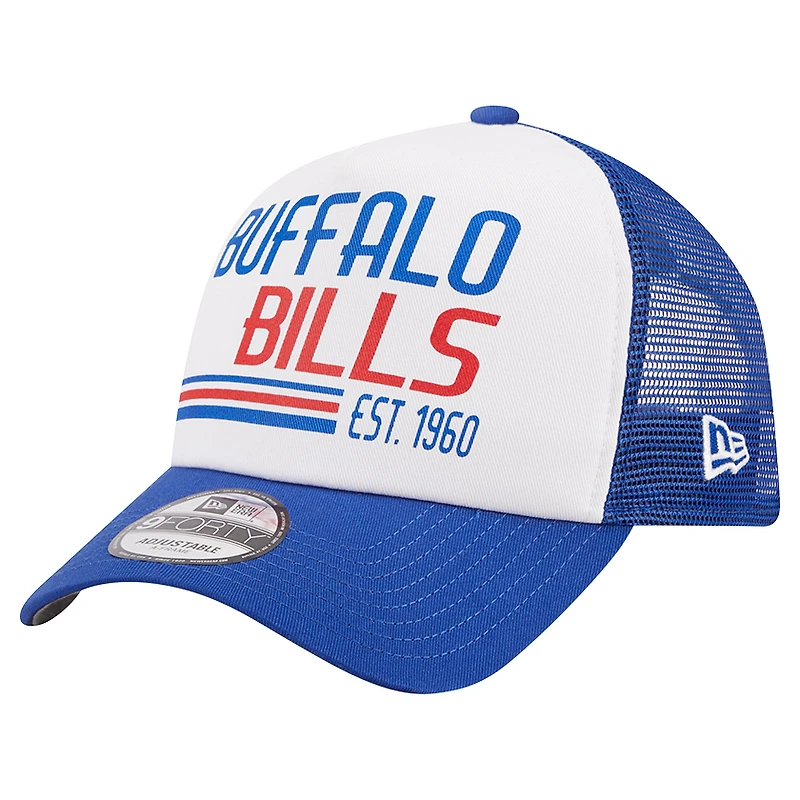 Men's New Era White/Royal Buffalo Bills Stacked A-Frame Trucker 9FORTY Adjustable Hat
