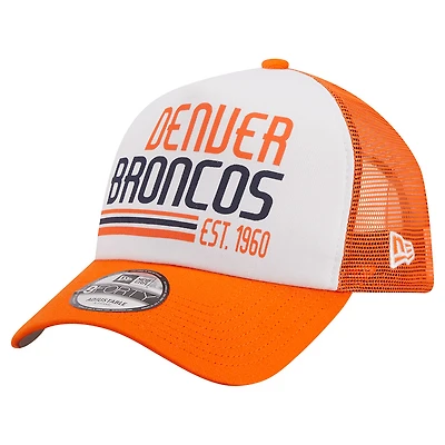 Men's New Era White/Orange Denver Broncos Stacked A-Frame Trucker 9FORTY Adjustable Hat