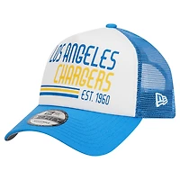 Men's New Era White/Powder Blue Los Angeles Chargers Stacked A-Frame Trucker 9FORTY Adjustable Hat