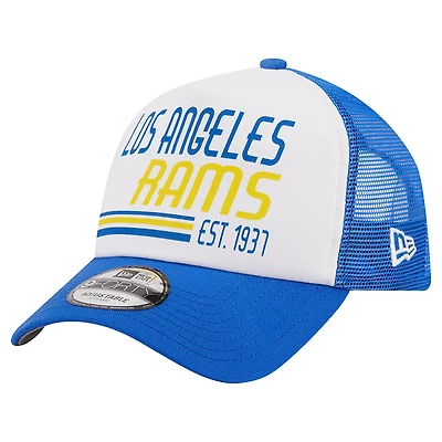 Men's New Era White/Royal Los Angeles Rams Stacked A-Frame Trucker 9FORTY Adjustable Hat