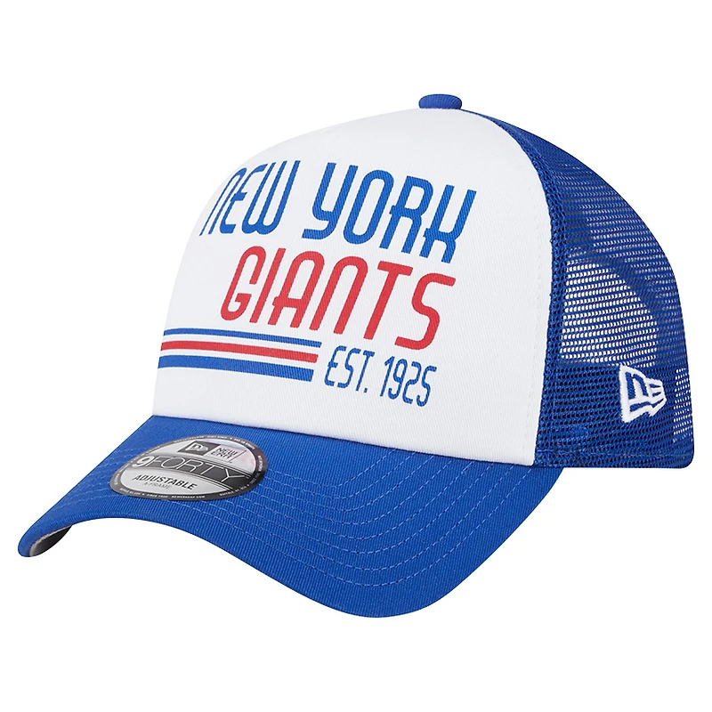 Men's New Era White/Royal New York Giants Stacked A-Frame Trucker 9FORTY Adjustable Hat