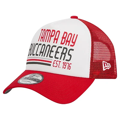 Men's New Era White/Red Tampa Bay Buccaneers Stacked A-Frame Trucker 9FORTY Adjustable Hat