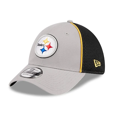 Men's New Era Gray Pittsburgh Steelers  Pipe 39THIRTY Flex Hat