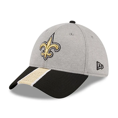 Men's New Era Heather Gray/Black New Orleans Saints Striped 39THIRTY Flex Hat