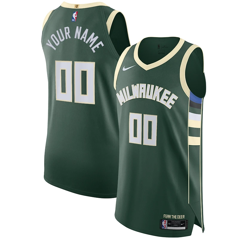 Men's Nike Green Milwaukee Bucks Authentic Custom Jersey - Icon Edition