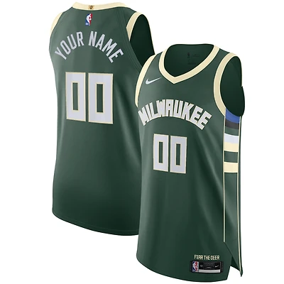 Men's Nike Green Milwaukee Bucks Authentic Custom Jersey - Icon Edition