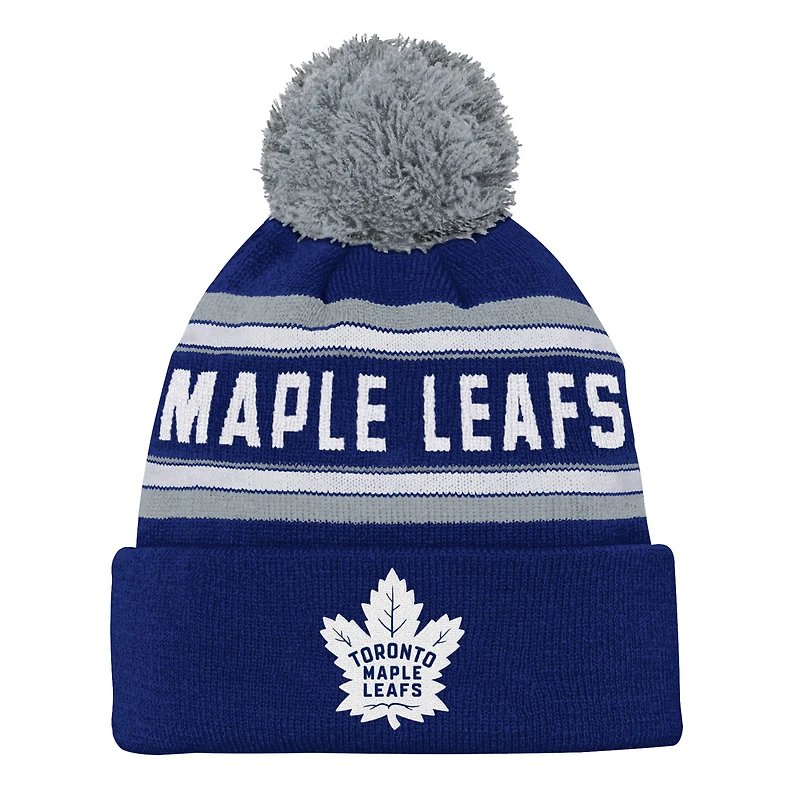 Youth Toronto Maple Leafs Blue Jacquard Cuffed Knit Hat with Pom
