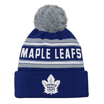Youth Toronto Maple Leafs Blue Jacquard Cuffed Knit Hat with Pom