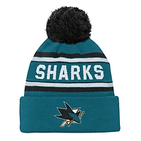Youth San Jose Sharks Teal Jacquard Cuffed Knit Hat with Pom