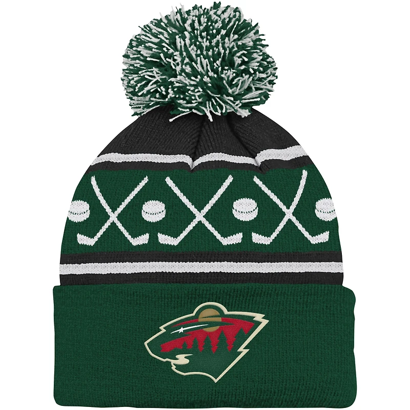 Infant Green Minnesota Wild Face-Off Cuffed Knit Hat with Pom