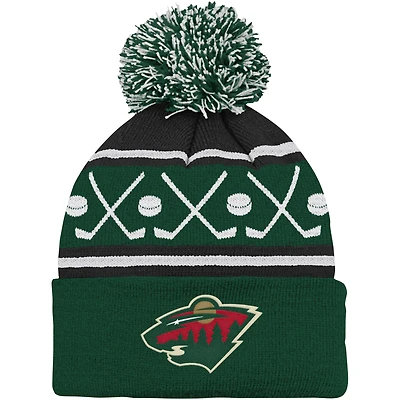 Infant Green Minnesota Wild Face-Off Cuffed Knit Hat with Pom