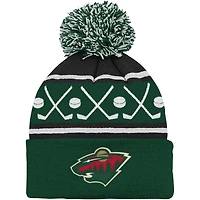 Infant Green Minnesota Wild Face-Off Cuffed Knit Hat with Pom