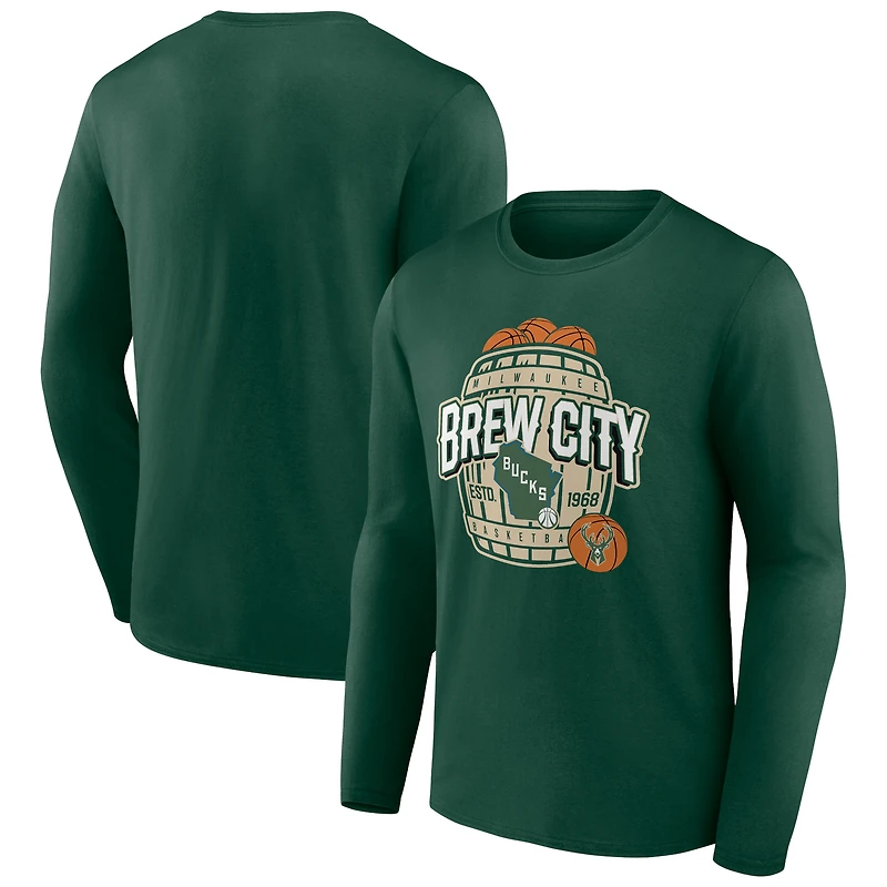 Men's Hunter Green Milwaukee Bucks Announcer Long Sleeve T-Shirt