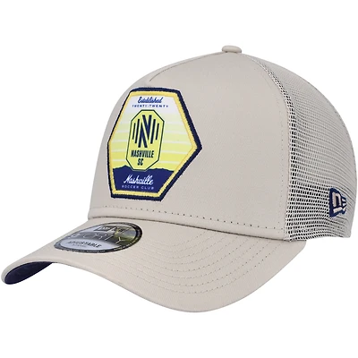 Men's New Era Khaki Nashville SC Established Patch 9FORTY A-Frame Trucker Adjustable Hat